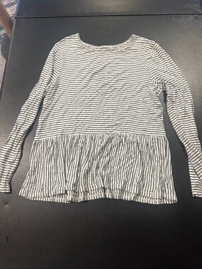 Striped Long-Sleeve Peplum Top - White & Black